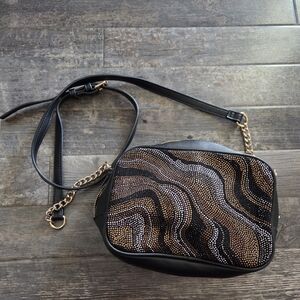 Black and Metallic Beaded Crossbody Bag - Designer Style From INC